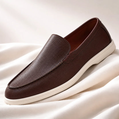 Men's Textured Slip-On Loafers in Dark Brown – product view | Hensley London