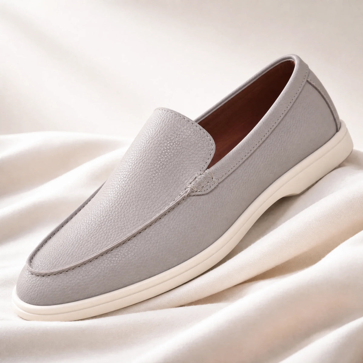 Men's Textured Slip-On Loafers in Gray – product view | Hensley London