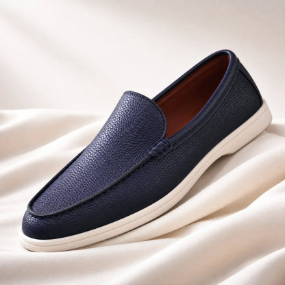 Men's Textured Slip-On Loafers in Navy – product view | Hensley London