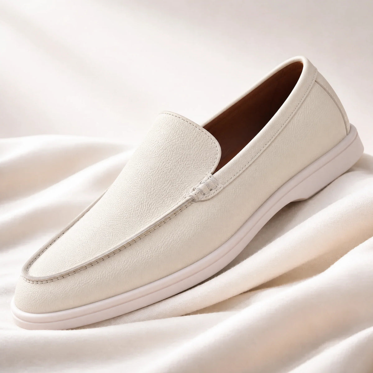 Men's Textured Slip-On Loafers in White – product view | Hensley London