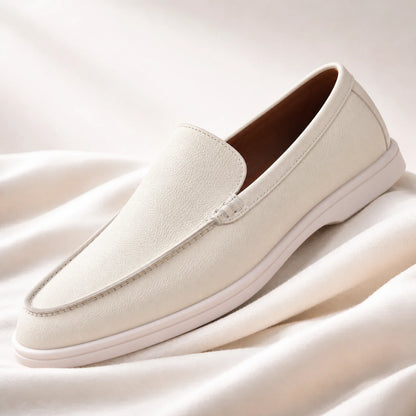 Men's Textured Slip-On Loafers in White – product view | Hensley London