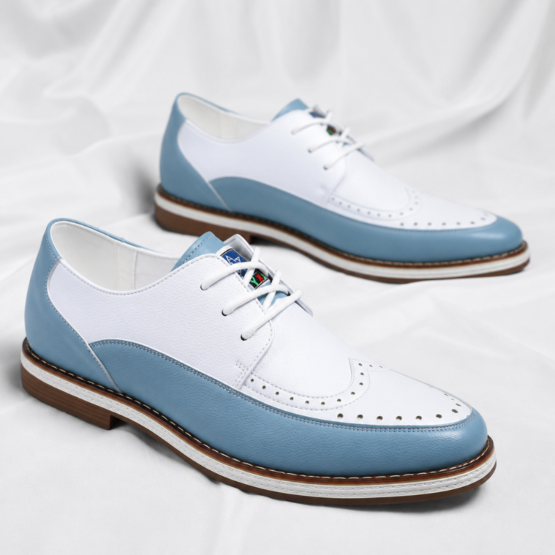 Men's Two-Tone Leather Brogue Derby Shoes – worn view | Hensley London