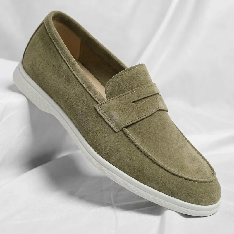 Men's Suede Penny Loafers – front view | Hensley London