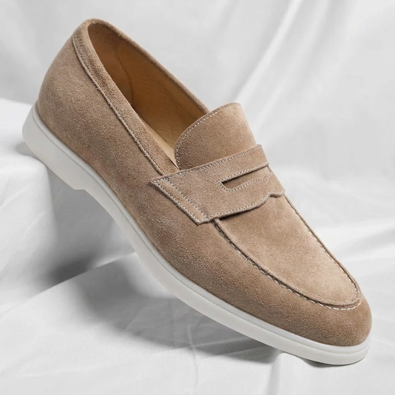 Men's Suede Penny Loafers – detail view | Hensley London