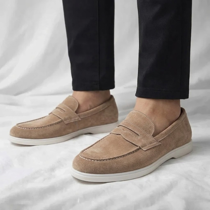 Men's Suede Penny Loafers – back view | Hensley London