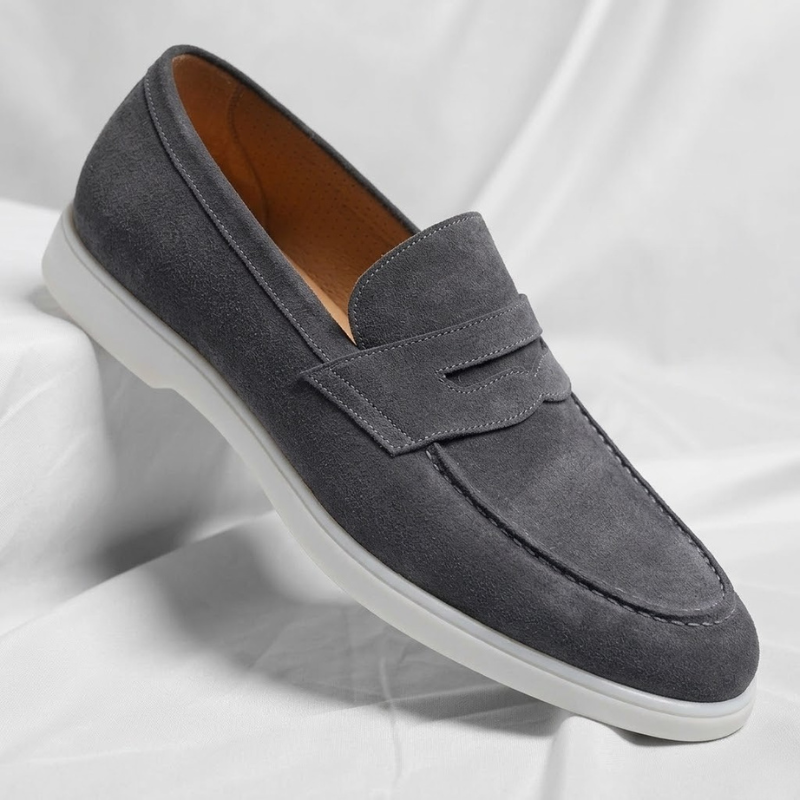 Men's Suede Penny Loafers – top view | Hensley London