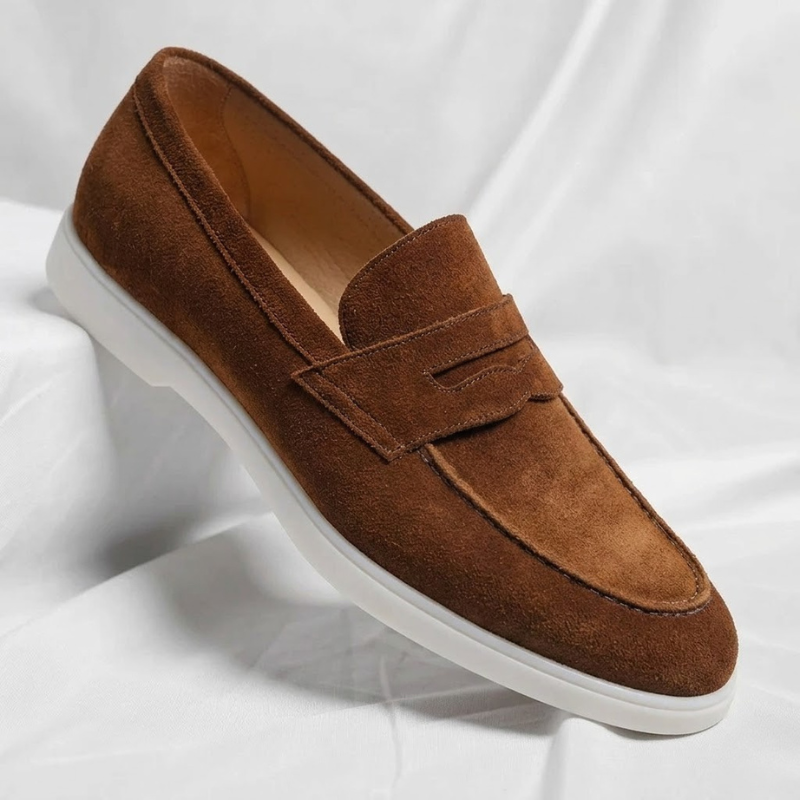 Men's Suede Penny Loafers – sole view | Hensley London