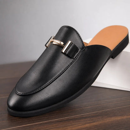 Women's Metal-Bit Closed-Toe Mule Loafers – side view | Hensley London
