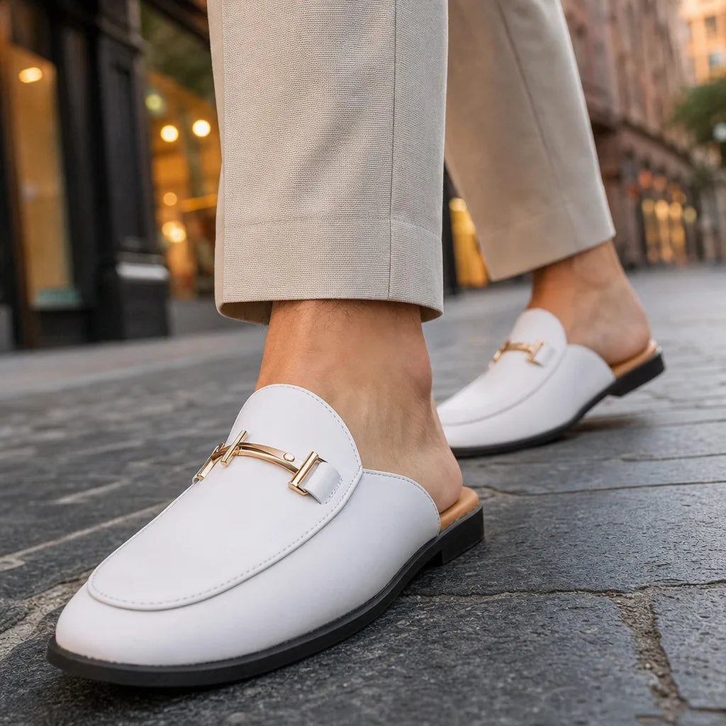 Women's Metal-Bit Closed-Toe Mule Loafers – product view | Hensley London