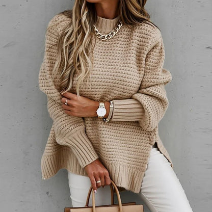 Women's Chunky Knit Split-Hem Sweater – additional product view | Hensley London