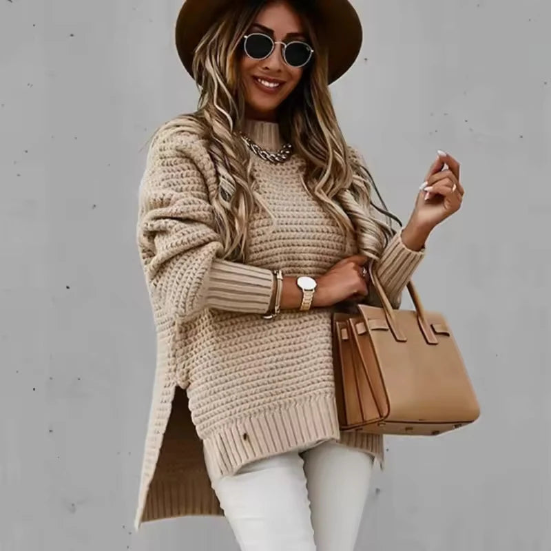 Women's Chunky Knit Split-Hem Sweater – additional product view | Hensley London