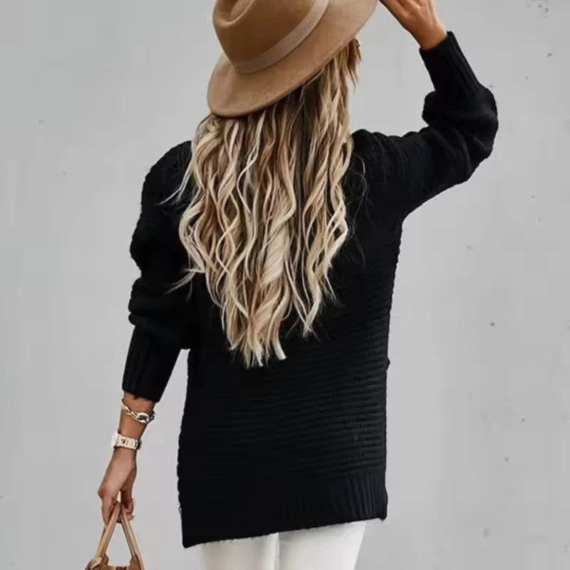 Women's Chunky Knit Split-Hem Sweater – additional product view | Hensley London