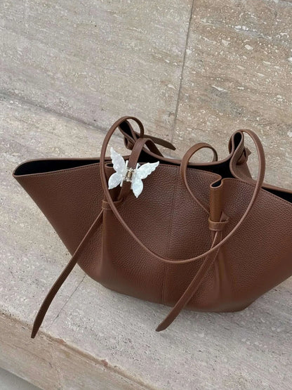 Women's Structured Faux Leather Shopper Tote Bag in Brown – Product view | Hensley London