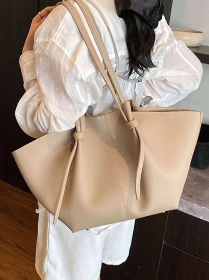 Women's Structured Faux Leather Shopper Tote Bag in Cream – Product view | Hensley London