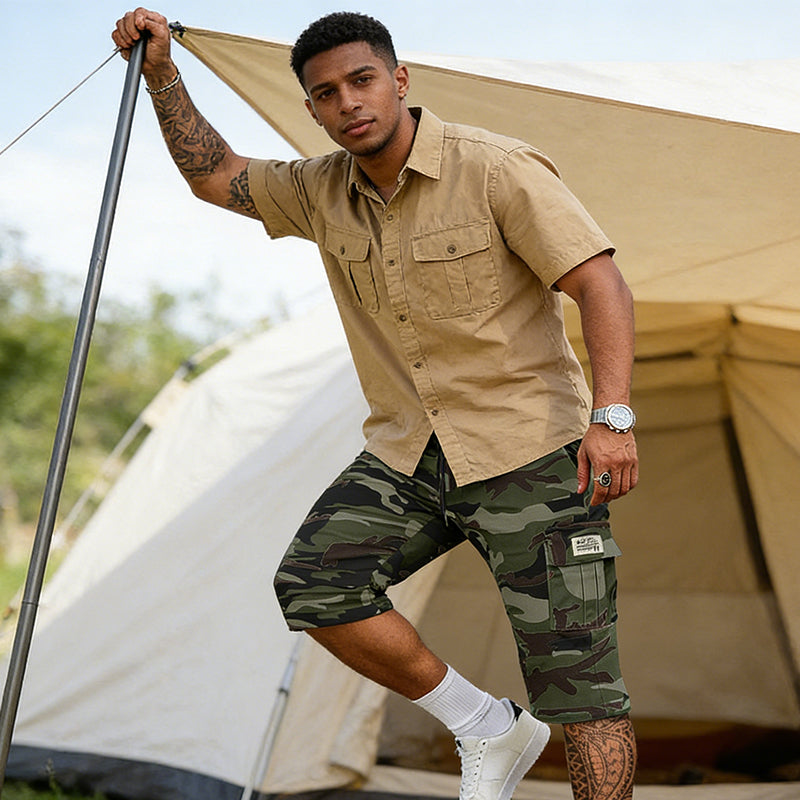 Men's Camouflage Cargo Shorts - pocket detail | Hensley London