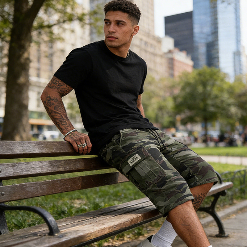 Men's Camouflage Cargo Shorts - Khaki | Hensley London
