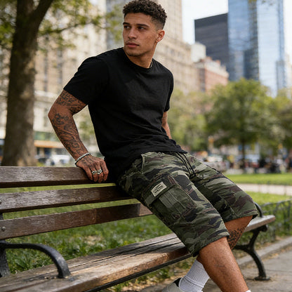 Men's Camouflage Cargo Shorts - Khaki | Hensley London