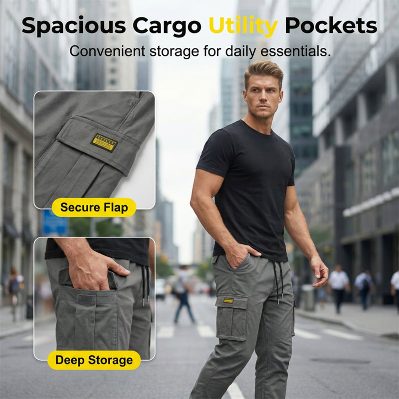 Men's Cotton Cargo Trousers - worn view | Hensley London