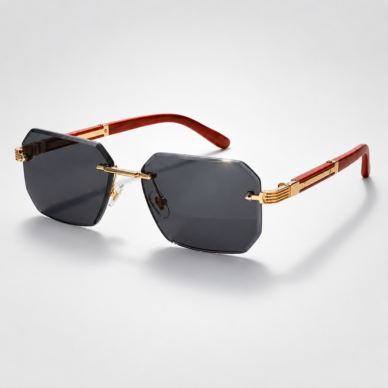 Rimless Polygon Sunglasses in Black – front view | Hensley London
