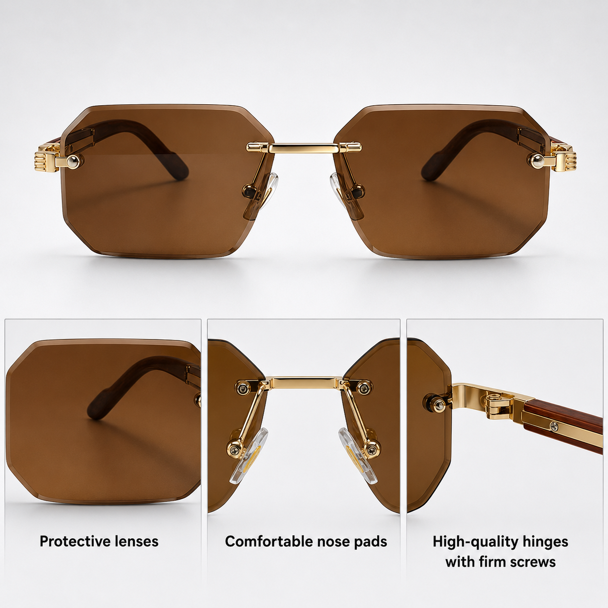 Rimless Polygon Sunglasses – side profile view | Hensley London