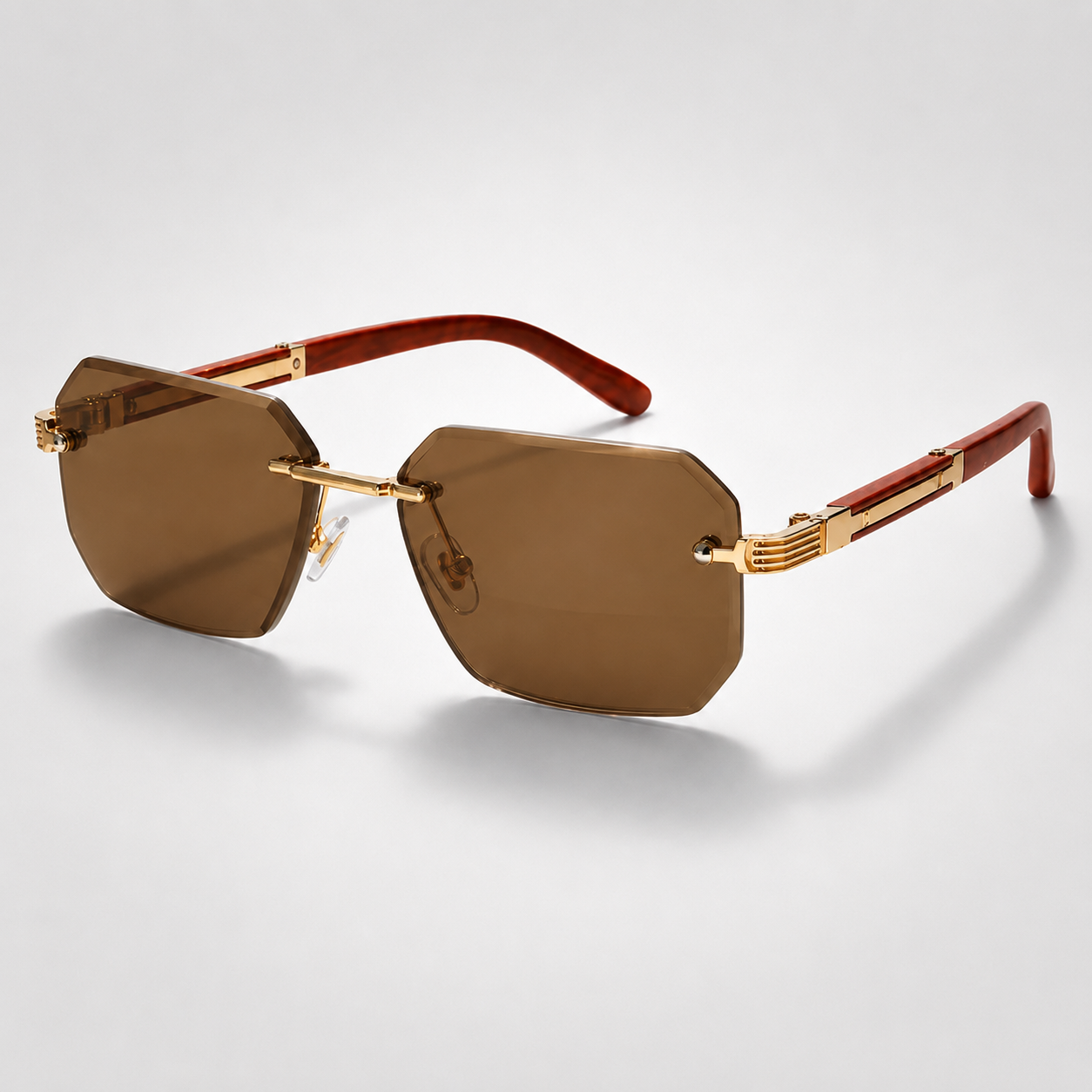 Rimless Polygon Sunglasses in Brown – front view | Hensley London
