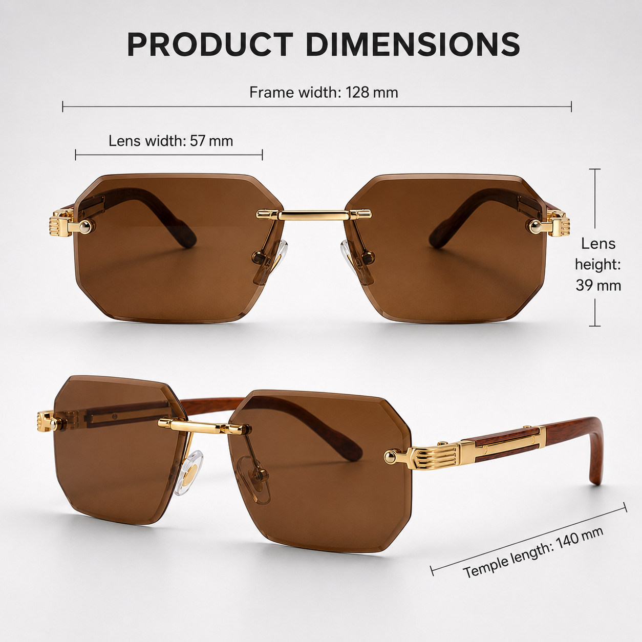 Rimless Polygon Sunglasses – gold bridge detail | Hensley London