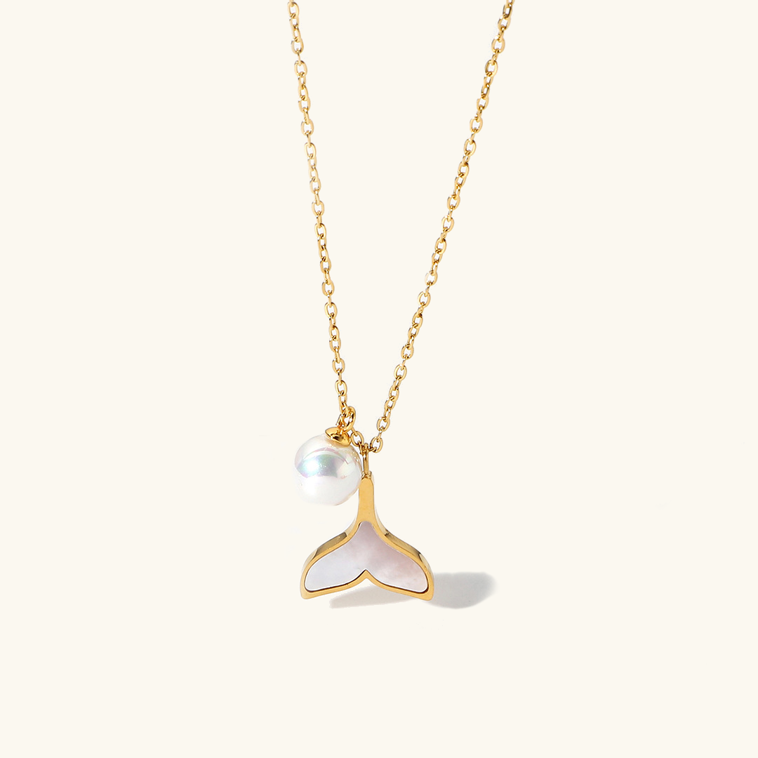 Mermaid Tail Pendant Freshwater Pearl Necklace with Gold Chain – Hypoallergenic and Water Resistant 0