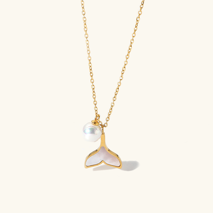 Mermaid Tail Pendant Freshwater Pearl Necklace with Gold Chain – Hypoallergenic and Water Resistant 0