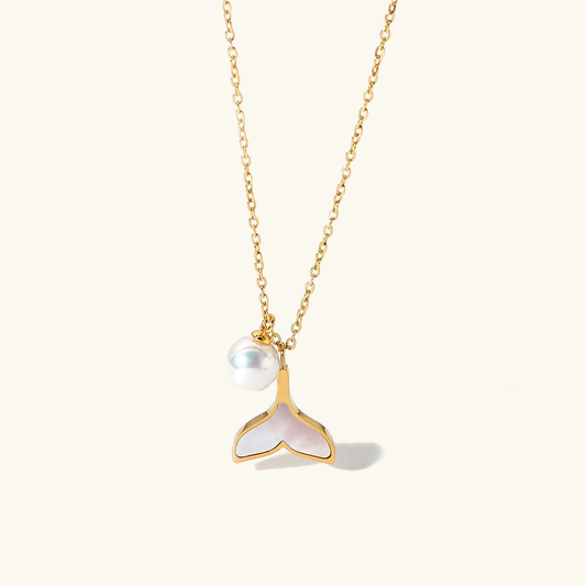 Mermaid Tail Pendant Freshwater Pearl Necklace with Gold Chain – Hypoallergenic and Water Resistant 0