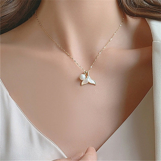 Mermaid Tail Pendant Freshwater Pearl Necklace with Gold Chain – Hypoallergenic and Water Resistant 1