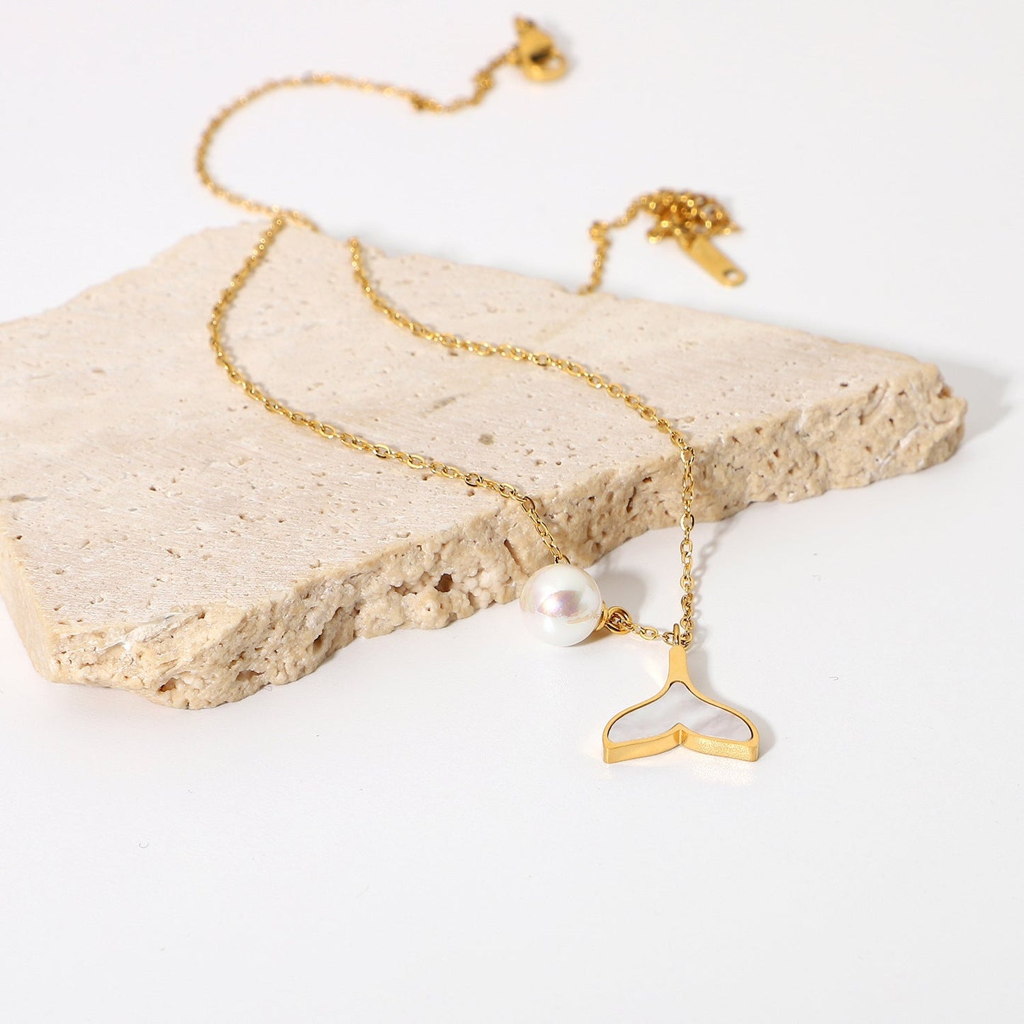 Mermaid Tail Pendant Freshwater Pearl Necklace with Gold Chain – Hypoallergenic and Water Resistant 2
