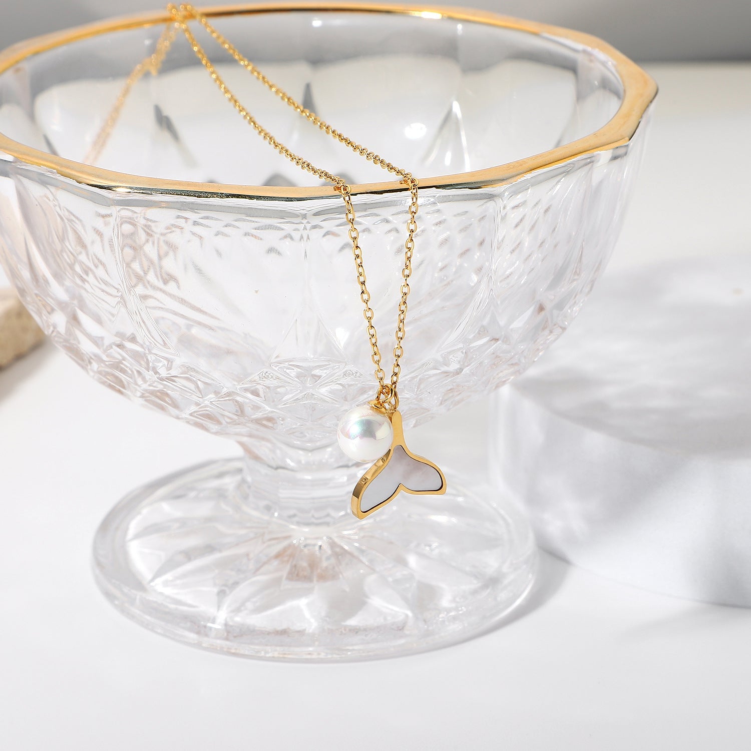 Mermaid Tail Pendant Freshwater Pearl Necklace with Gold Chain – Hypoallergenic and Water Resistant 3