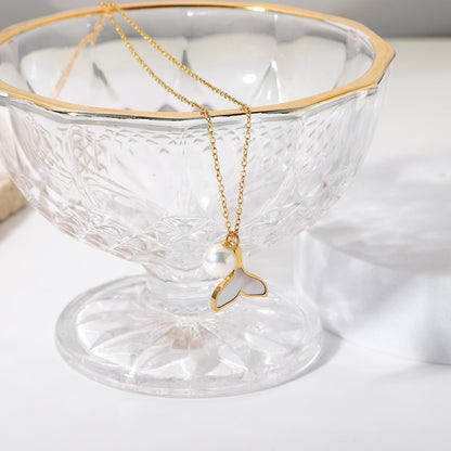 Mermaid Tail Pendant Freshwater Pearl Necklace with Gold Chain – Hypoallergenic and Water Resistant 3
