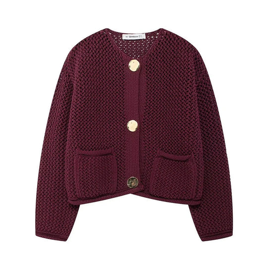 Women's Long Mesh-Knit Cardigan with Front Pockets and Gold-Tone Buttons 2