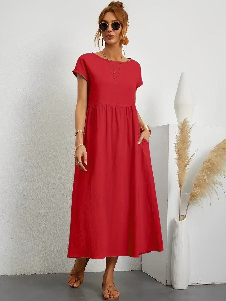 Variant image for Women's Summer Dress Beige Lightweight Cotton-21