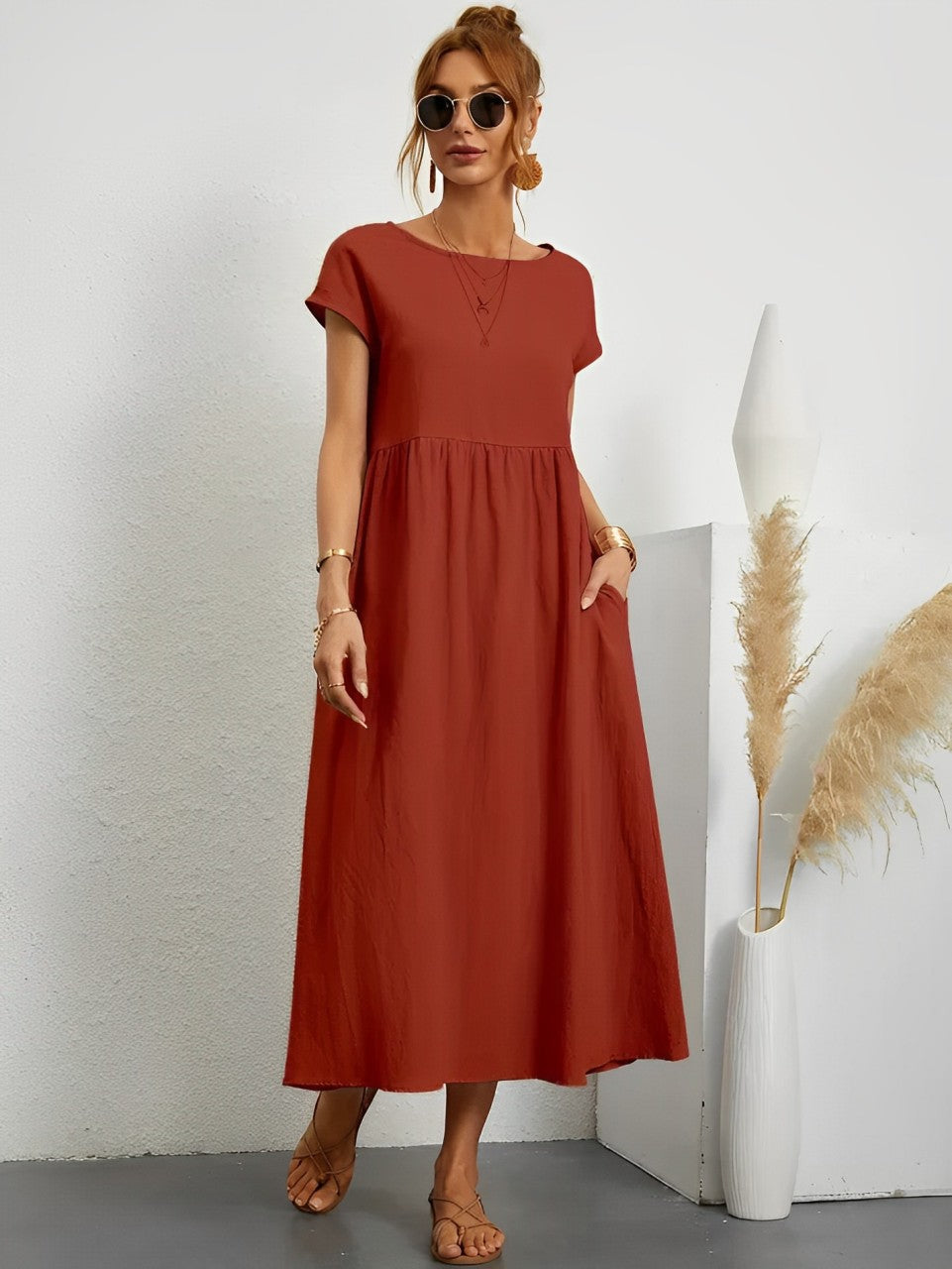 Women's Summer Dress Beige Lightweight Cotton 3