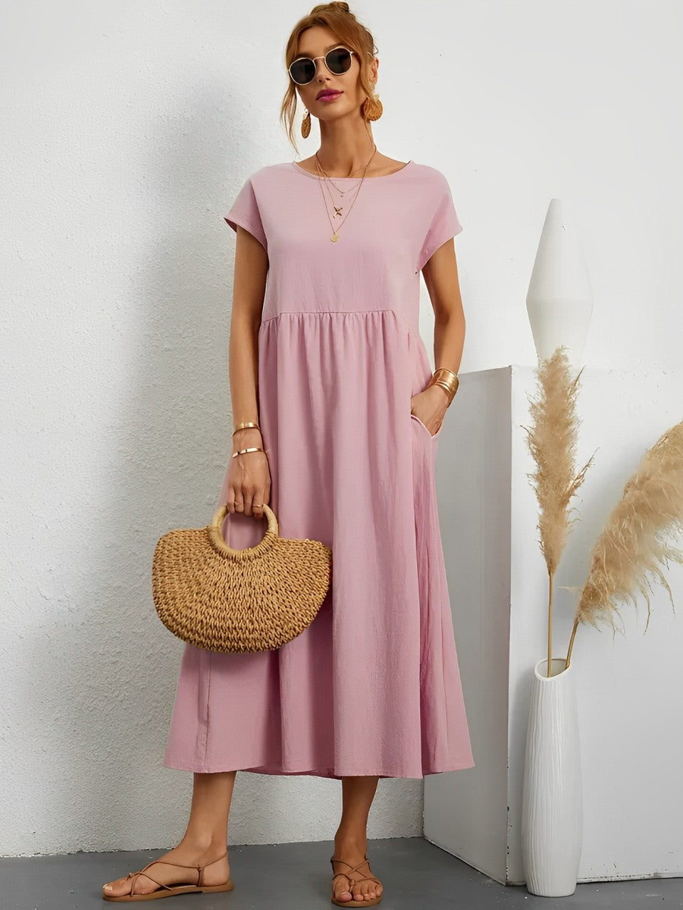 Women's Summer Dress Beige Lightweight Cotton 4
