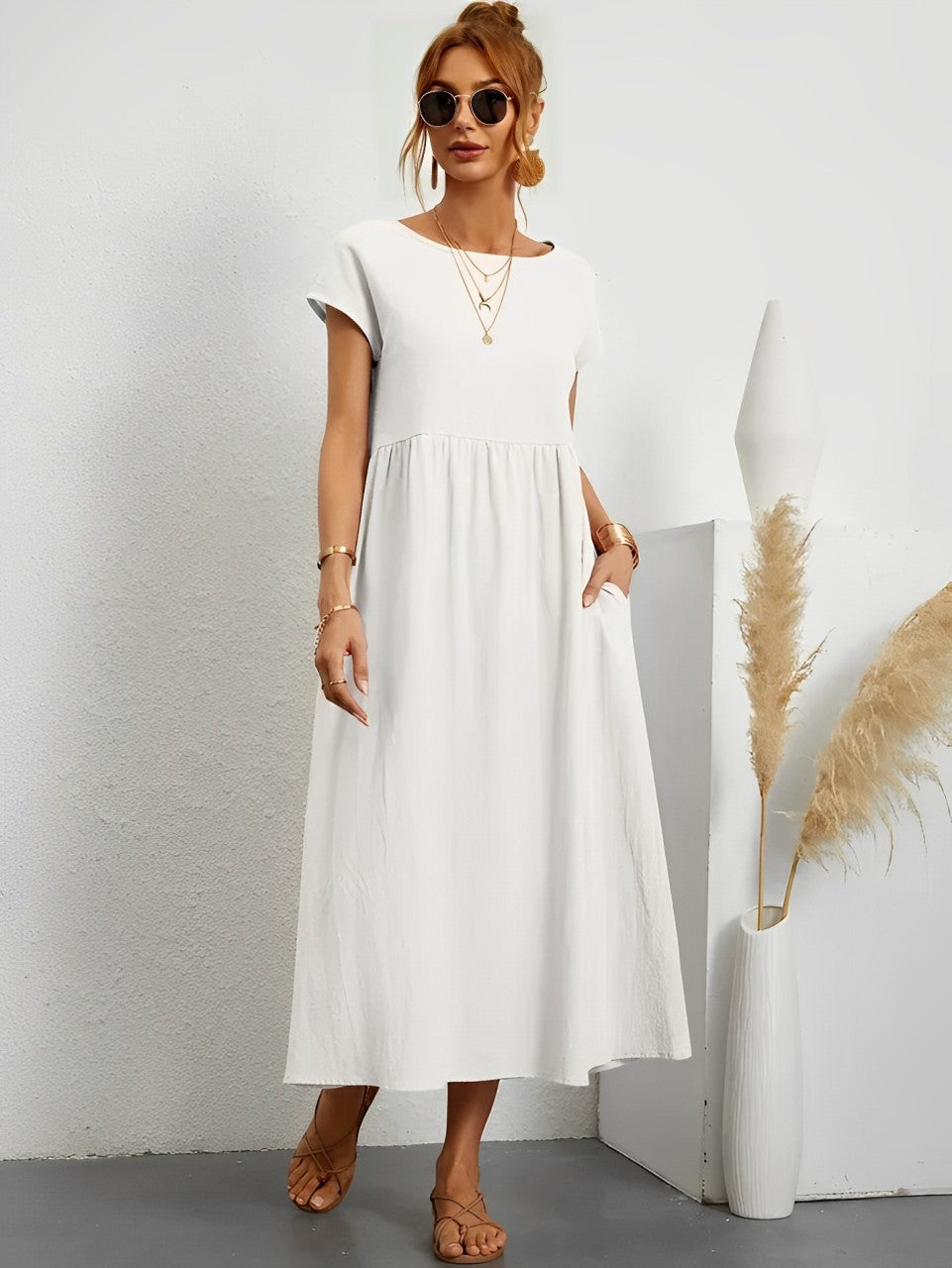 Women's Summer Dress Beige Lightweight Cotton 1
