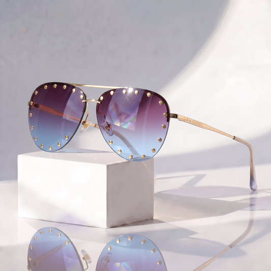 Women's Metal-Frame Aviator Sunglasses – studio view 1 | Hensley London