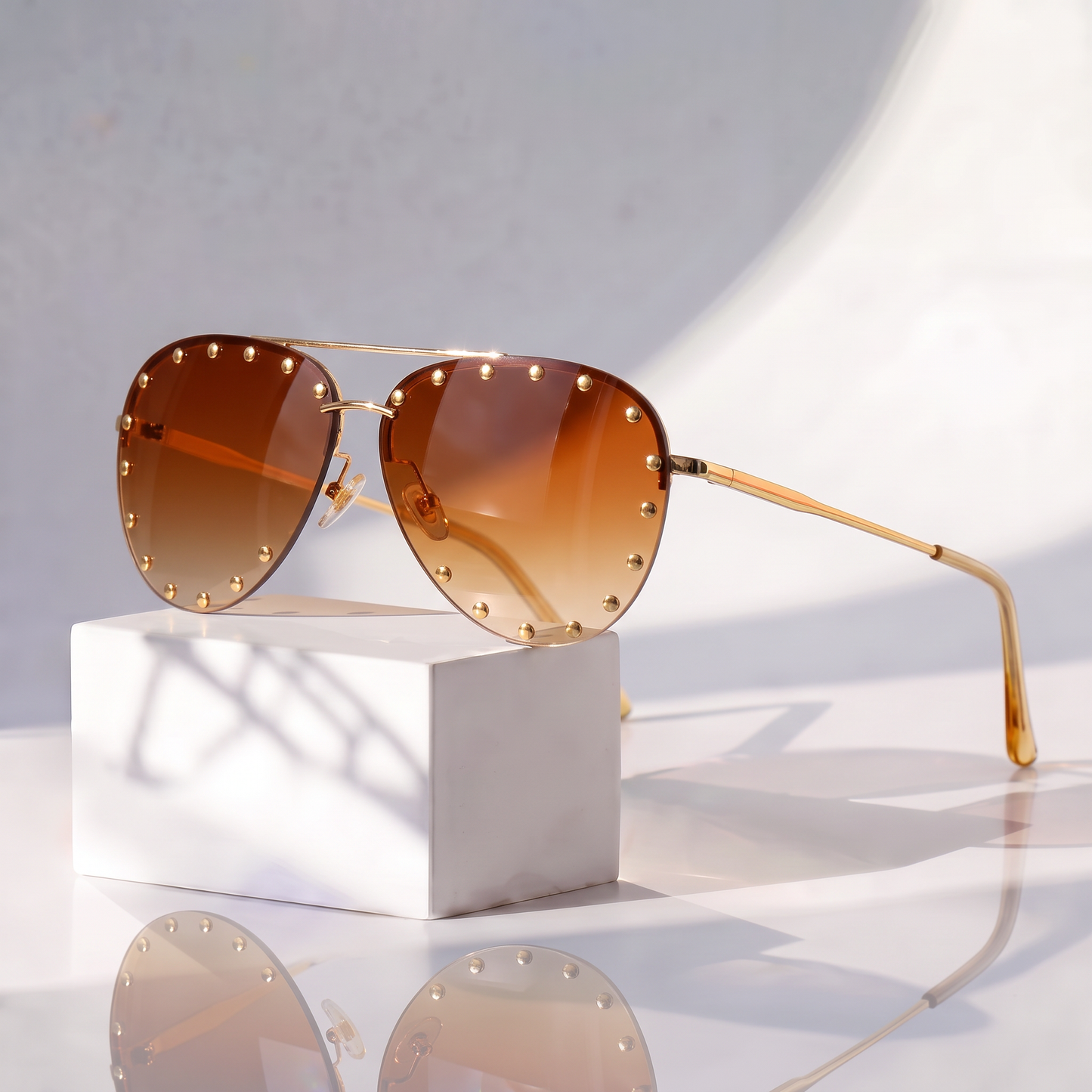 Women's Metal-Frame Aviator Sunglasses – studio view 2 | Hensley London