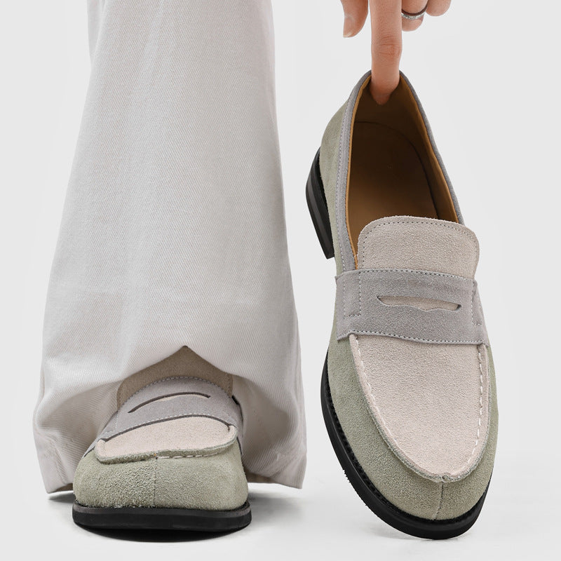Men's Suede Penny Loafers with Stitched Moc Toe in Gray - additional view 26 | Hensley London