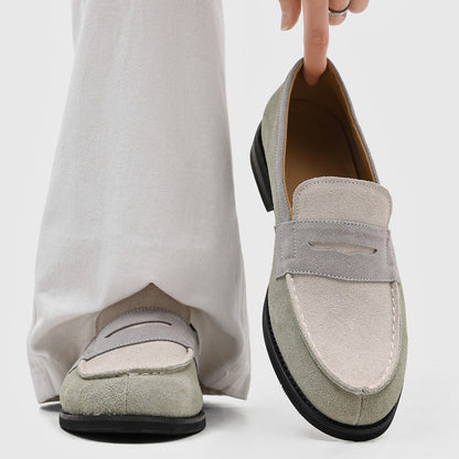 Men's Suede Penny Loafers with Stitched Moc Toe in Gray - additional view 26 | Hensley London