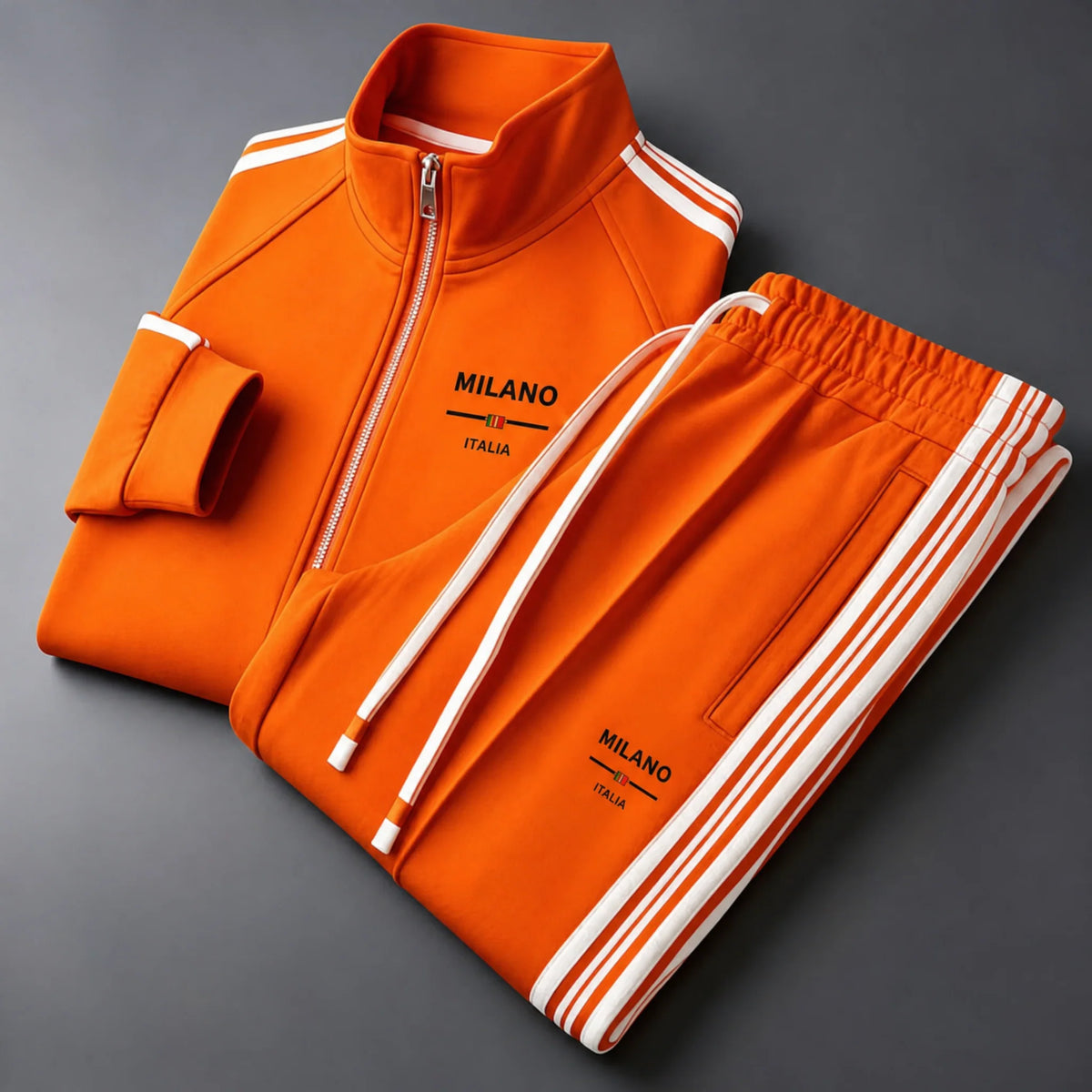Men's Textured Zip-Front Tracksuit Set in Orange – product view | Hensley London
