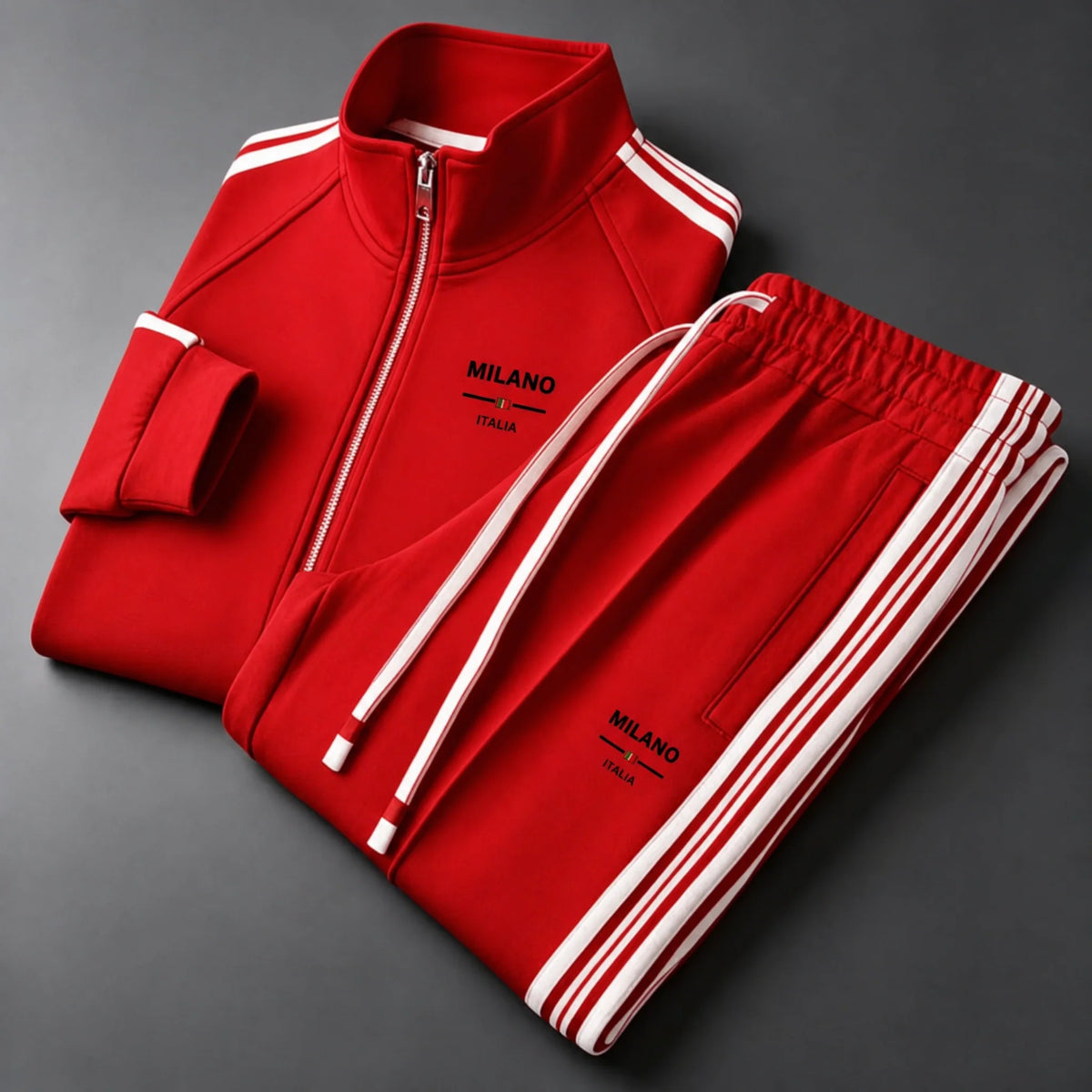 Men's Textured Zip-Front Tracksuit Set in Red – product view | Hensley London