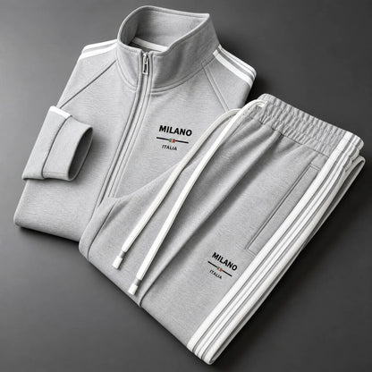 Men's Textured Zip-Front Tracksuit Set in Gray – product view | Hensley London
