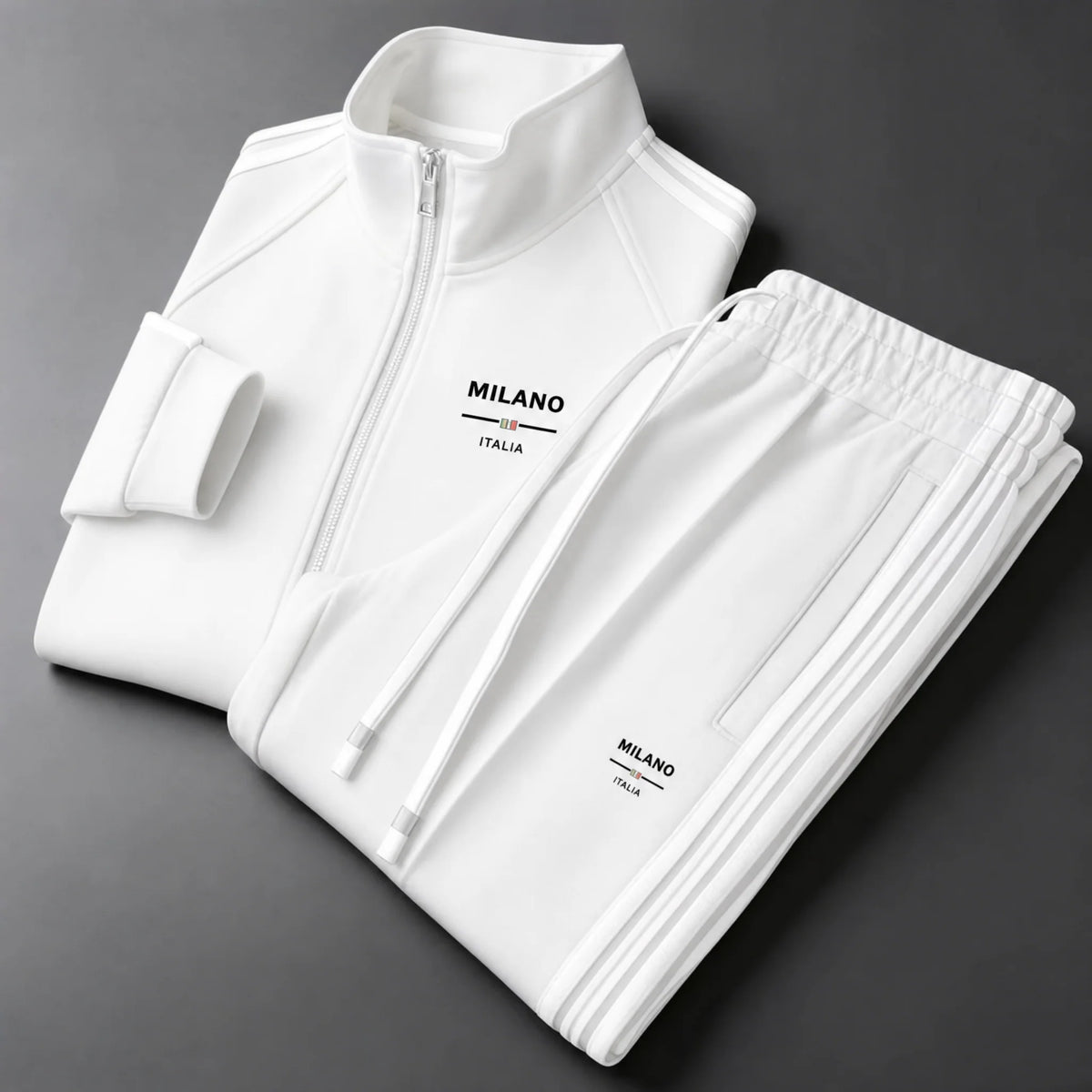 Men's Textured Zip-Front Tracksuit Set in White – product view | Hensley London