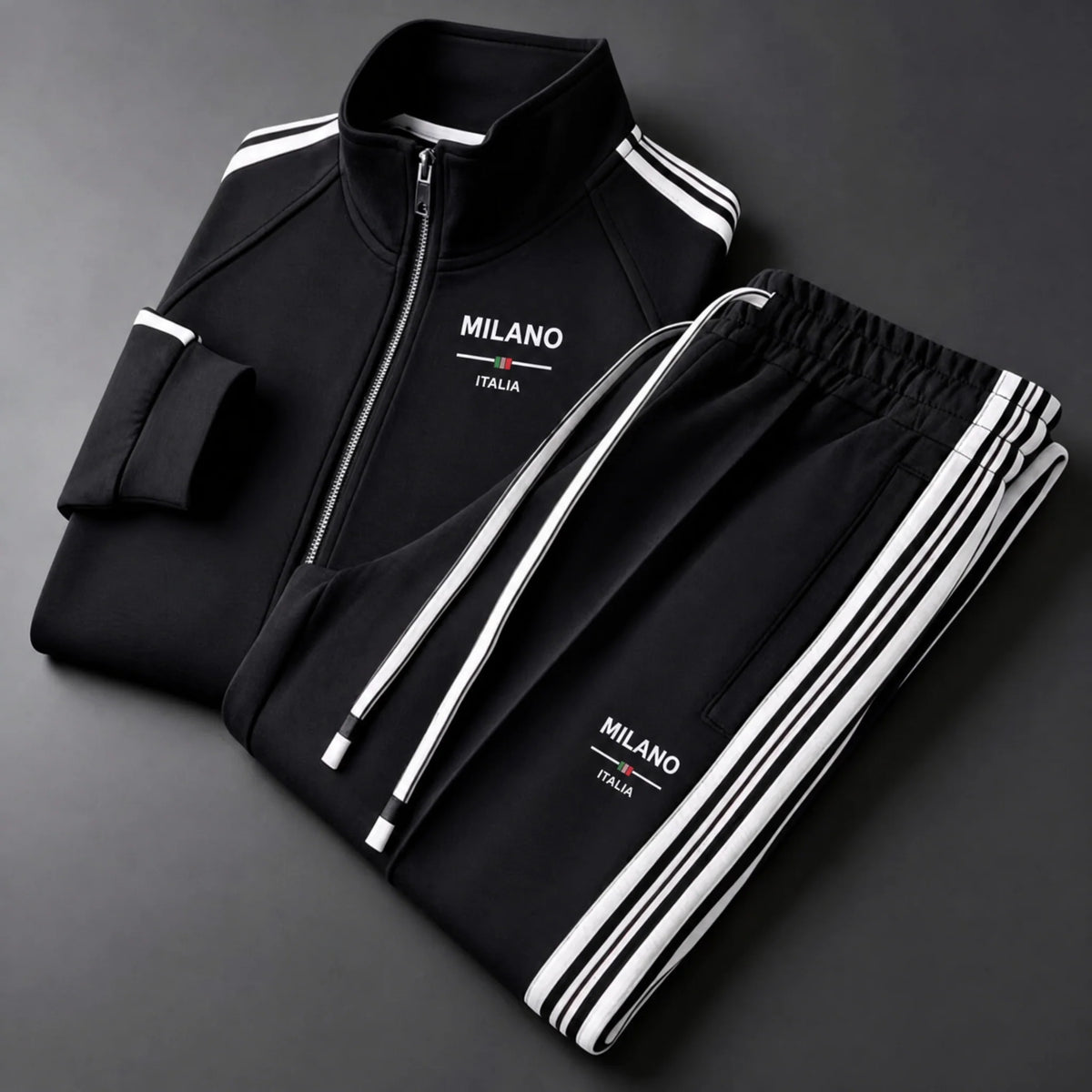 Men's Textured Zip-Front Tracksuit Set in Black – product view | Hensley London