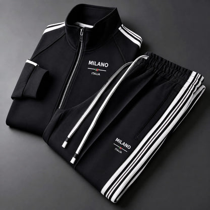 Men's Textured Zip-Front Tracksuit Set in Black – product view | Hensley London