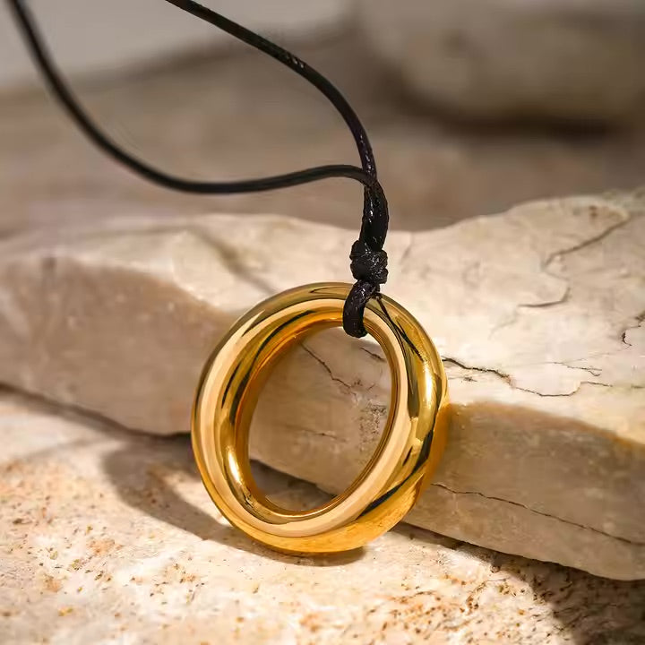 Minimalist Gold Necklace with Ring Pendant – Hypoallergenic Stainless Steel, Waterproof Design, 19 Inches 3