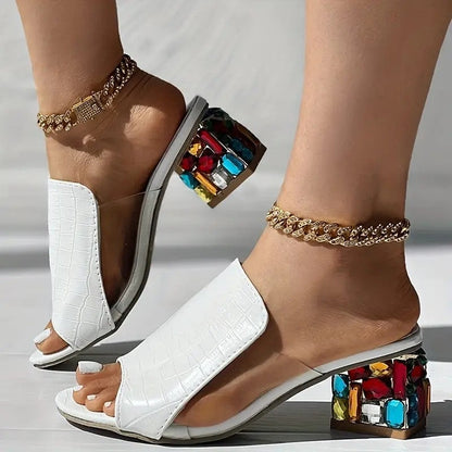 Women's Croc-Embossed Slip-On Heels – Rhinestone Heel